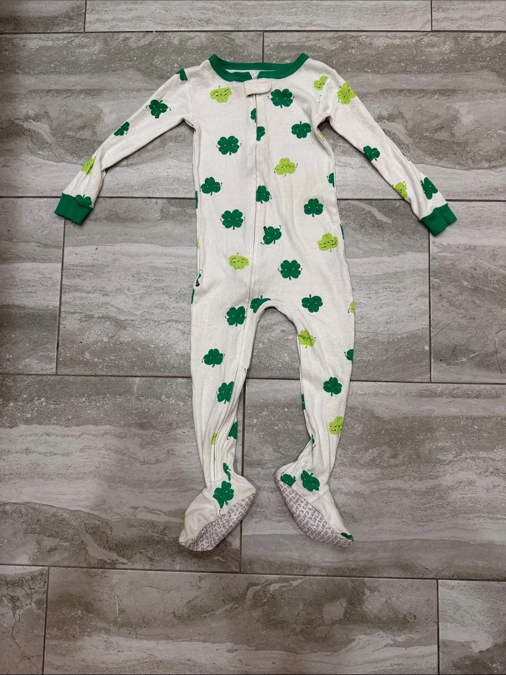 Carter's White Footed One-Piece Pajama with Green Clover Print